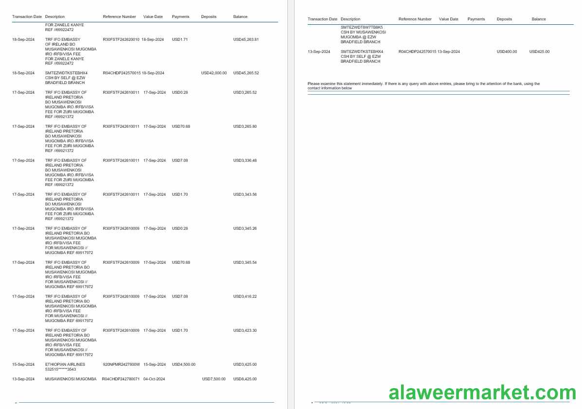 Zimbabwe Ecobank bank statement, 4 pages 2